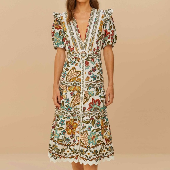 Farm Rio Off-White Botanicals Belted Midi Dress - Picture 2 of 9